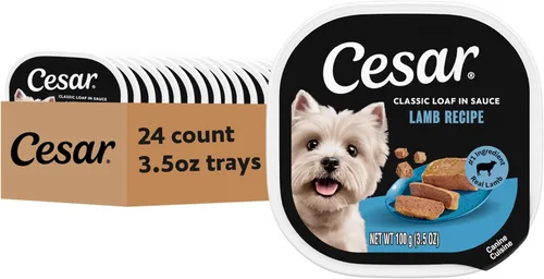Cesar - Comida húmeda clásica para perros en salsa con receta de cordero, bandejas fáciles de pelar de 3.5 onzas, 24 unidades