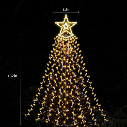 Miniatura 6 de VTZNOJ 350 LED Guirnalda de luces de estrella para decoración de Navidad, impermeables, luces de cascada estrelladas con 8 modos de luz, control