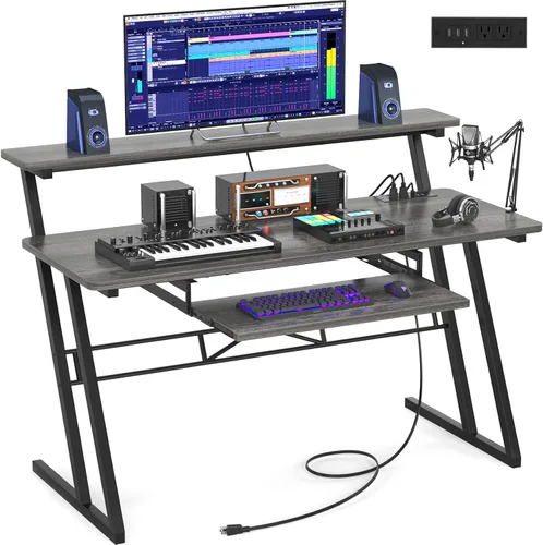 Miniatura 11 de Escritorio de producción de estudio de música Armocity - Escritorio de estudio de grabación para productor con toma de corriente, estación