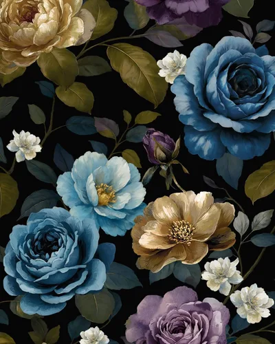 Miniatura 18 de Papel Tapiz Floral Blanco Despegar y Pegar Acuarela Azul/Dorado Flores Papel de Contacto Papel de Pared Moderno Impermeable Autoadhesivo
