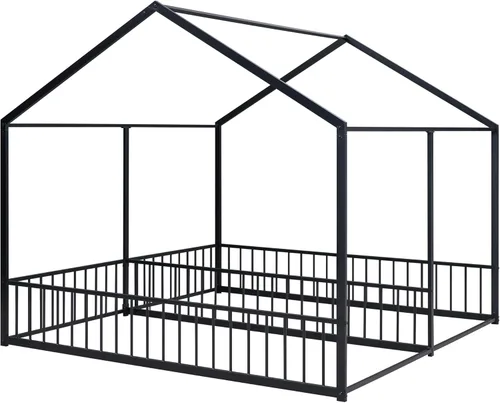 Miniatura 5 de Merax Camas dobles de tamaño individual, dos camas compartidas, marco de plataforma de metal con barandillas de seguridad, no necesita somier