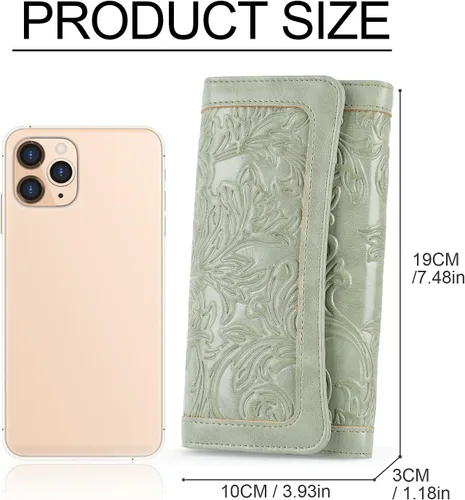 Miniatura 61 de MEITRUE Cartera de cuero para mujer, con bloqueo RFID, triple pliegue, con relieve, soporte para tarjetas, organizador de chequera para teléfono