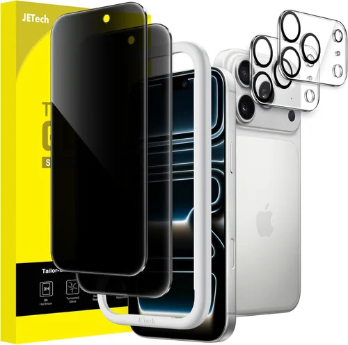 JETech - Protector de pantalla de privacidad para iPhone 17 Pro de 6,3 pulgadas con protector de lente de cámara, película de vidrio templado