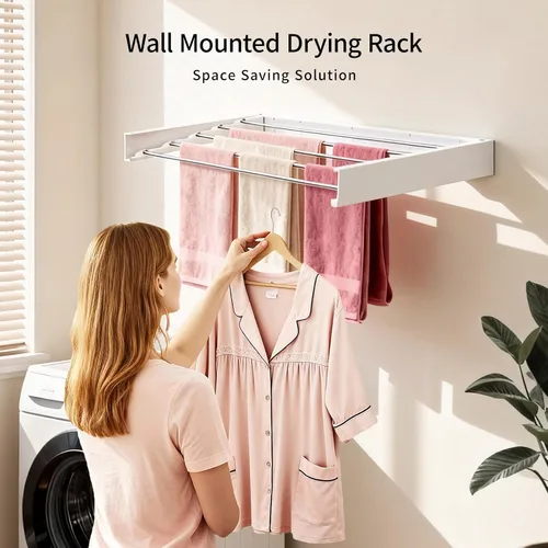 Miniatura 2 de Tendedero de pared de 31.5 pulgadas, estante de secado de ropa plegable de pared, estante de secado de ropa para ahorrar espacio, estante de secado