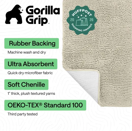 Miniatura 2 de Gorilla Grip - Tapete de baño de felpilla gruesa, suave y absorbente, secado rápido, de microfibra, con reverso de caucho, para piso de ducha, Nube