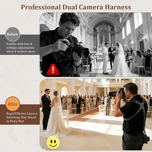 Miniatura 2 de Jumyee Double Camera Harness for 2 Cameras, Adjustable Dual Shoulder Leather Camera Strap for DSLR/SLR