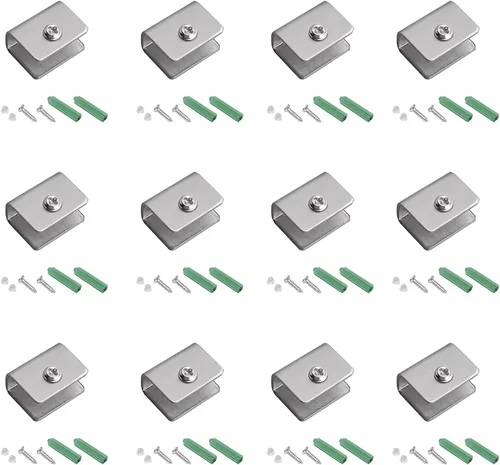 Miniatura 10 de 4 piezas de acero inoxidable ajustable soporte de estante de vidrio rectangular pequeña puerta gabinete abrazadera clip soporte para 0.236-0.315 in