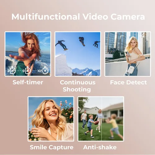 Miniatura 6 de Cámara de video videocámara 2.7K 48MP, cámara de vlogging para YouTube con luz de relleno, 3 pulgadas, 270° 18X, zoom digital, pantalla abatible