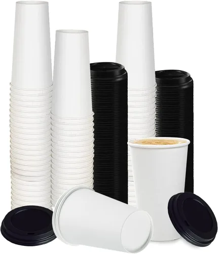 Miniatura 12 de Tapas de taza de café, tapa de cúpula para tazas de 10/24 onzas, vasos de papel, color negro, 50 unidades [no incluye tazas]
