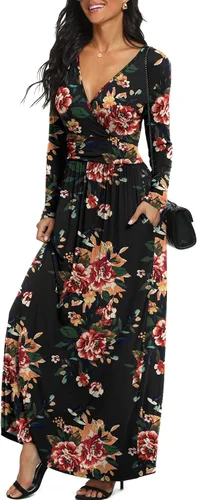 Miniatura 3 de LILBETTER - Maxi vestido casual, de manga larga, cuello en V, holgado, liso y largo para mujer