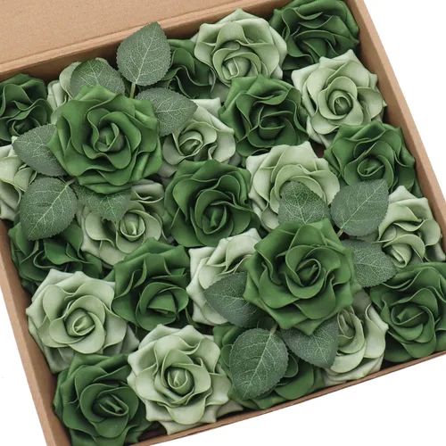 Miniatura 5 de D-Seven Flores artificiales de 2.5 pulgadas, color naranja quemado, 25 rosas falsas con tallo para ramos de boda, arreglos florales, despedidas