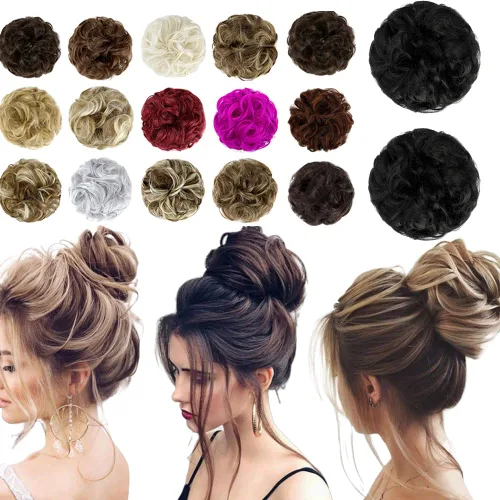 Miniatura 19 de Moño desordenado grande y desordenado, moño ondulado, rizado, coleteros gruesos, extensiones de cabello para mujeres y niñas, color marrón jengibre