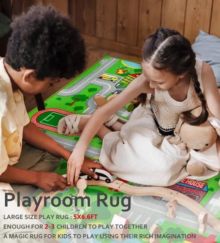 Miniatura 7 de Yincimar Alfombra de juegos para niños, alfombra de juego con coche, vida urbana, tráfico, carretera, alfombra para niños, alfombra de 5 x 6 pies 6