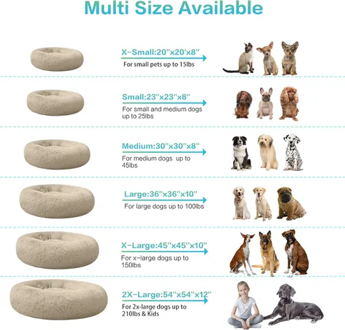 Miniatura 5 de SAVFOX Camas calmantes de felpa para perros, cama de perro de dona para perros pequeños, tamaño mediano, grande y extragrande, cómoda cama para Beige