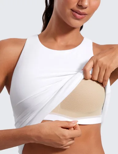 Miniatura 6 de CRZ YOGA Butterluxe - Camiseta sin mangas de cuello alto con espalda cruzada para mujer, con brasier integrado, para entrenamiento, yoga, atlética