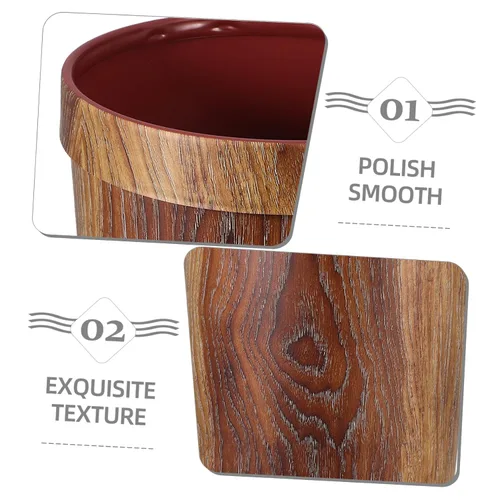 Miniatura 8 de STOBOK 1 bote de basura, cesta de basura para baño, papelera de madera con patrón de madera, contenedor de basura retro, contenedor de basura