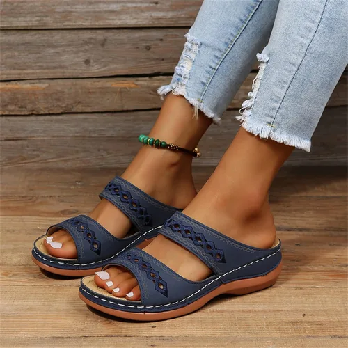 Miniatura 146 de Ladmiple Sandalias ortopédicas florales de moda 2023 con soporte de arco, zapatillas romanas casuales con puntera abierta