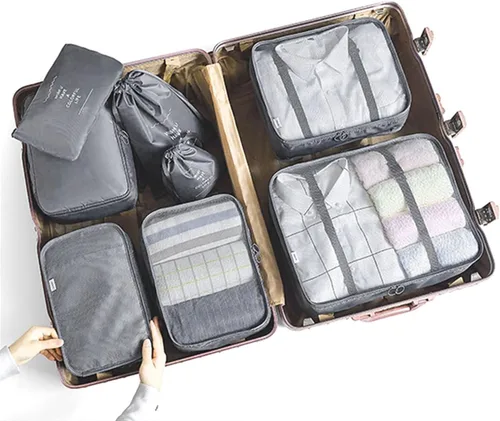 Miniatura 66 de Juego de 8 cubos de embalaje para maletas, organizadores de equipaje de viaje, accesorios de viaje, organizador de equipaje esencial