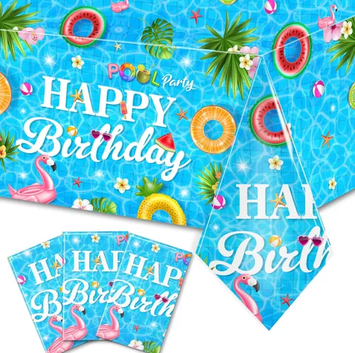 Miniatura 18 de 3 manteles de playa de verano, fundas de mesa temáticas de playa, decoración de mesa temática de cumpleaños hawaiano para verano, piscina, surf
