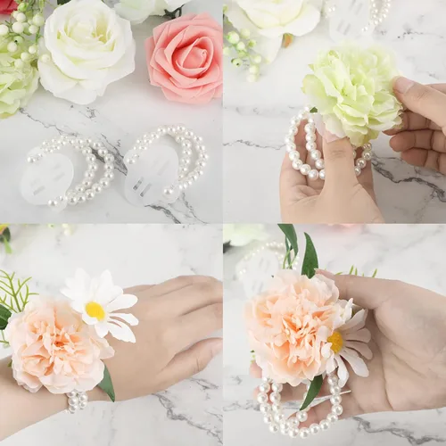Miniatura 3 de Waydress Pulsera de pulsera elástica de perlas para boda, ramillete de perlas, pulsera elástica de perlas para boda