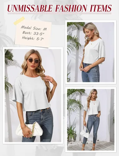 Miniatura 3 de TICTICMIMI Camisetas cortas de verano para mujer, manga corta, cuello redondo, camisetas básicas sin botones