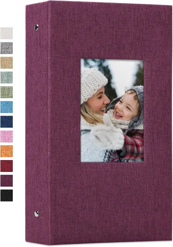 Vienrose - Álbum de fotos de lino con 300 bolsillos de 4 x 6 pulgadas, cubierta de tela, para bodas, familias, aniversarios y bebés Morado