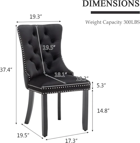 Miniatura 3 de Eifizek Sillas De Comedor - Juego de 6 sillas de comedor de terciopelo con borde de anillo de clavo, sillas de comedor tapizadas con patas de madera