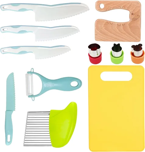 Miniatura 10 de 14 piezas de juego de cuchillos para niños pequeños, juego de cuchillos para niños incluye cuchillo seguro para niños de madera, cuchillo para niños