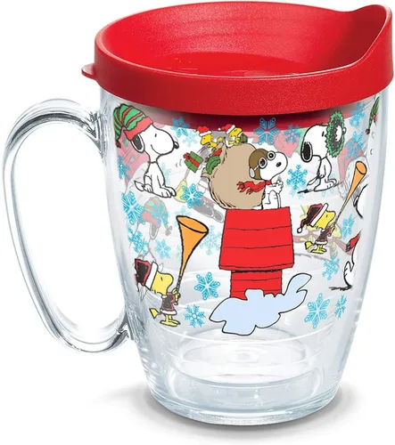 Tervis Vaso aislado de doble pared Peanuts con collage navideño hecho en Estados Unidos, mantiene las bebidas frías y calientes, 16 onzas, taza