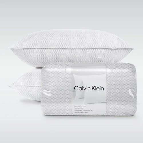 Calvin Klein Juego de 2 almohadas de cama tamaño estándar/queen de 20 x 28 pulgadas con estampado geométrico para dormir, color blanco