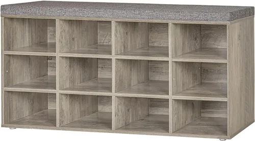 Miniatura 36 de DINZI LVJ Banco de almacenamiento de zapatos con cojín, estante de cubículos con 12 cubículos, estantes ajustables, banco organizador multifuncional
