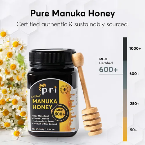 Miniatura 3 de P.R.I Miel Manuka, MGO 600+, 500g de Miel Monofloral Cruda de Manuka de Nueva Zelanda (1.1LB)
