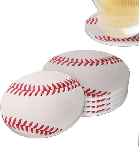 Miniatura 12 de Juego de 4 posavasos de pelota de tenis para bebidas, de cerámica absorbente, para mesa de café, barra de mesa de madera, 4 pulgadas O5