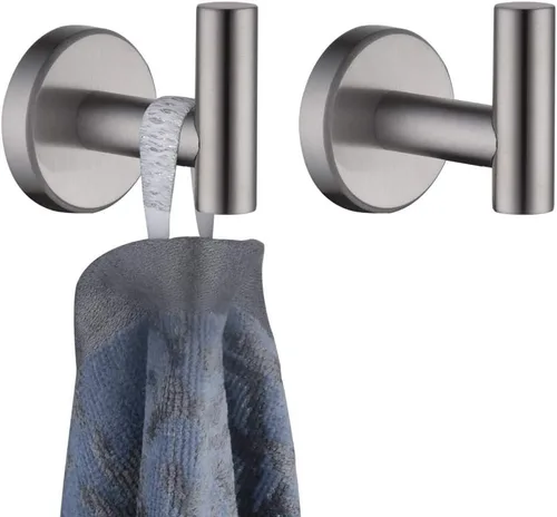 Miniatura 14 de JQK Gancho de toalla de baño cromado, gancho para abrigo/albornoz de acero inoxidable 304 para baño, cocina, garaje, montado en la pared