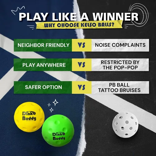 Miniatura 7 de Kelso Pickleball, pelotas de pickleball de espuma PU para reducir el ruido, mejora la coordinación ojo-mano, uso en interiores y exteriores, pelotas