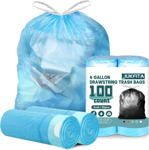 Miniatura 11 de Bolsas de basura de 4 galones con cordón, 100 unidades, extra fuertes, pequeñas, sin perfume, para baño, baño, oficina, cocina, color rojo