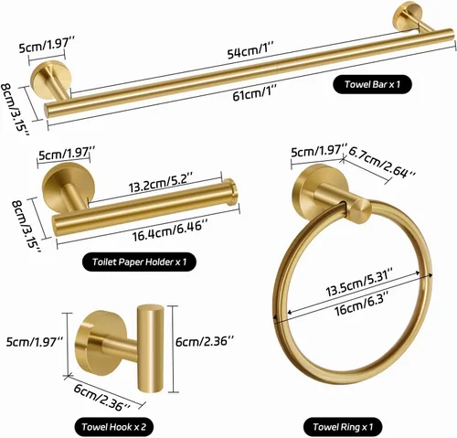 Miniatura 6 de Juego de 5 piezas de accesorios de baño de oro cepillado con toalleros para baño, juego de toallas de baño de acero inoxidable de 23.6 pulgadas, kit