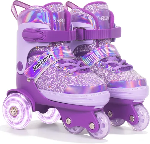 Nattork - Patines de ruedas para niños pequeños, patines de tres ruedas ajustables en 4 tallas para niñas de 3 a 7 años con ruedas iluminadas Sueño