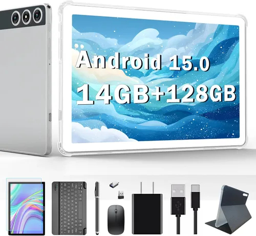 Tablet Android 15 2026, tabletas de 10 pulgadas con almacenamiento de 128 GB, 14 GB de RAM, 1 TB expandible, tabletas celulares 4G duales con