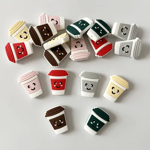 Miniatura 5 de 18 cuentas de taza de café de dibujos animados en forma de taza, cuentas espaciadoras planas sueltas para hacer llaveros, pulseras, collares