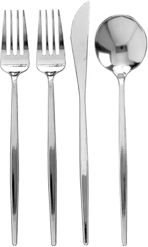 Miniatura 5 de Juego de cubiertos desechables de diseño moderno para vacaciones, juego de cubiertos de plástico para 24-24 cucharas de plástico, 24 cuchillos, 48