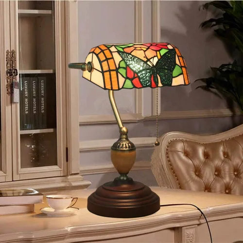 Miniatura 7 de Baroque Stained Glass Deskp with Pull Cswitch Style Bankerp for Liviroom Office Bedroom Antzinc Base Traditional Tablep for Bedside or Desk Use/B