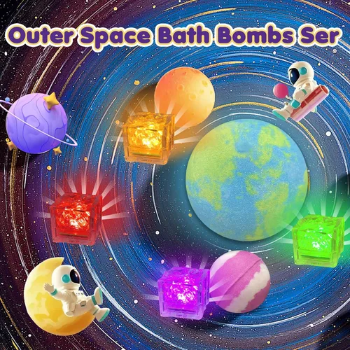 Miniatura 5 de Bombas de baño para niños con juguetes en el interior, juego de 8 bombas de baño iluminadas del sistema solar, bomba de baño planeta con sorpresa
