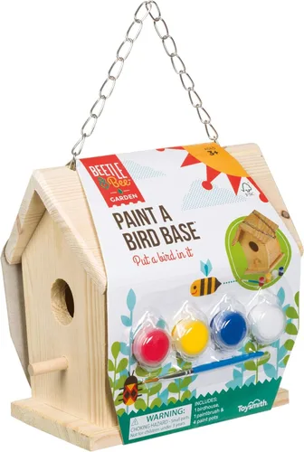 Toysmith - Beetle & Bee - Paint A Bird Base – Juego de manualidades de bricolaje para niños, para exteriores, de casa para pájaros, de 5.25 x 7 x