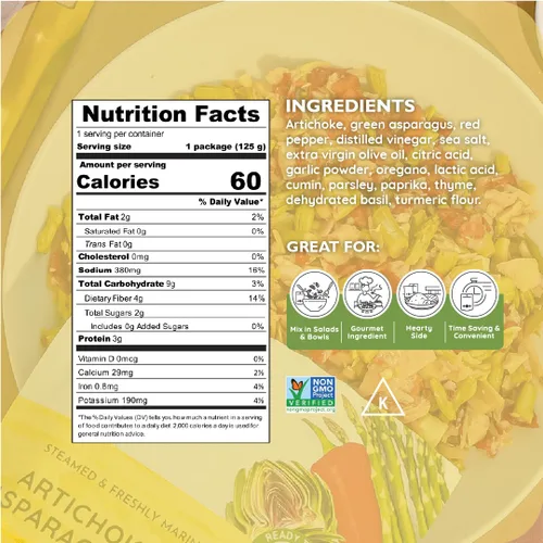 Miniatura 2 de POSHI Ensalada natural de alcachofas y espárragos, ceto, vegana, sin OMG, baja en carbohidratos + calorías, sin gluten, lista para comer, verduras