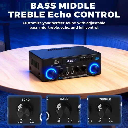 Miniatura 7 de Romicta AK50 Amplificador de audio estéreo, 400 W, sistema de amplificador de potencia Bluetooth 5.0 de 2 canales, amplificador de potencia