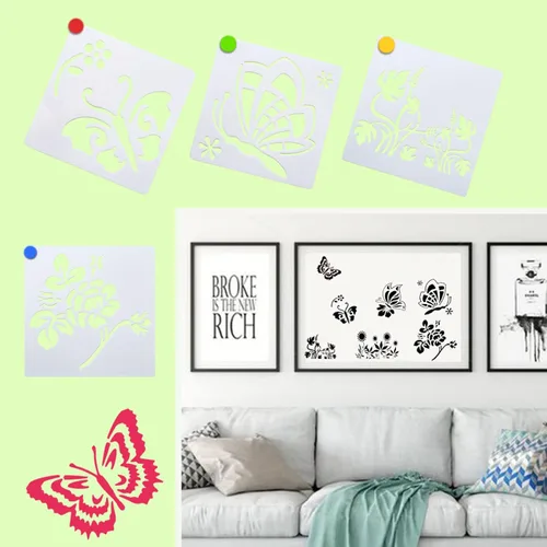 Miniatura 3 de Mega Pet 24 plantillas de pared de mariposas y flores, patrones de jardín, plantillas de dibujo, plantillas de pintura, plantillas de arte