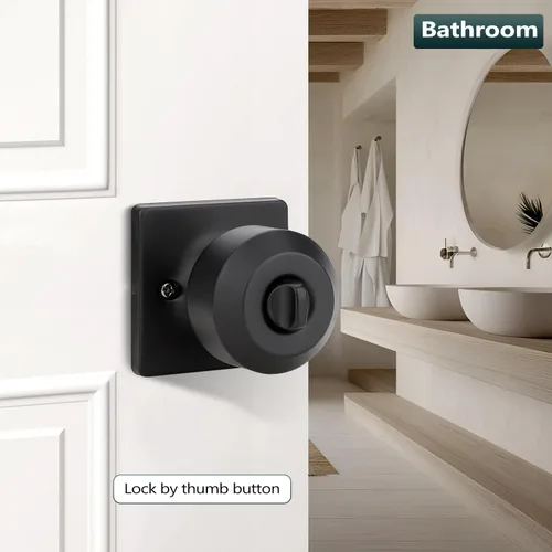 Miniatura 3 de EHOMEWARE Paquete de 2 pomos de puerta interiores, manija de puerta negra con cerradura, pomo de puerta de dormitorio/baño sin llave, pomo redondo