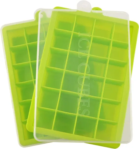 Miniatura 10 de Bandeja para cubitos de hielo, bandejas cuadradas de silicona para cubitos de hielo apilables de fácil liberación con tapa extraíble, 24 cavidades