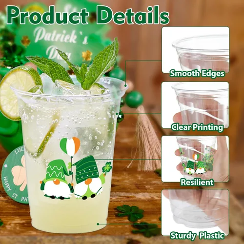 Miniatura 3 de 100 tazas para fiesta del día de San Patricio, vasos desechables de plástico transparente de San Patricio, 12 onzas, color verde irlandés, fiesta